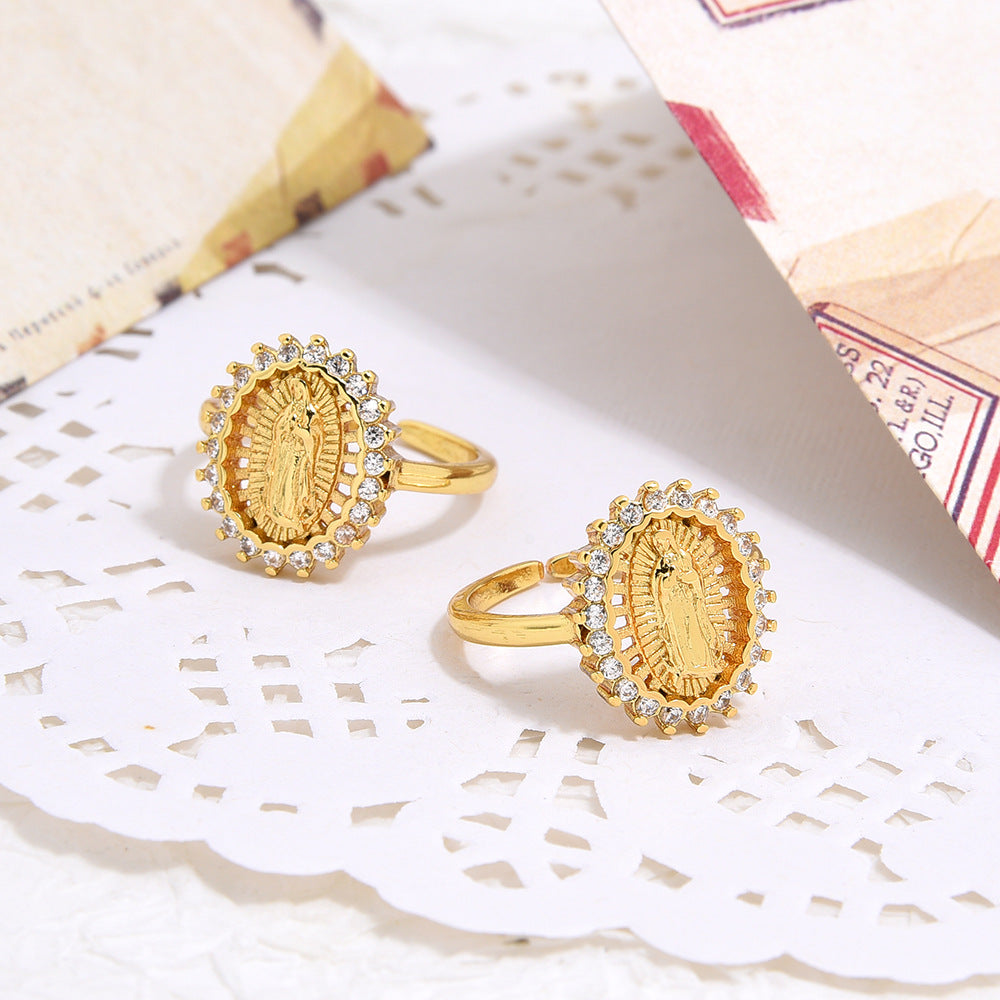 Wholesale Copper and Zircon Virgin Mary Ring