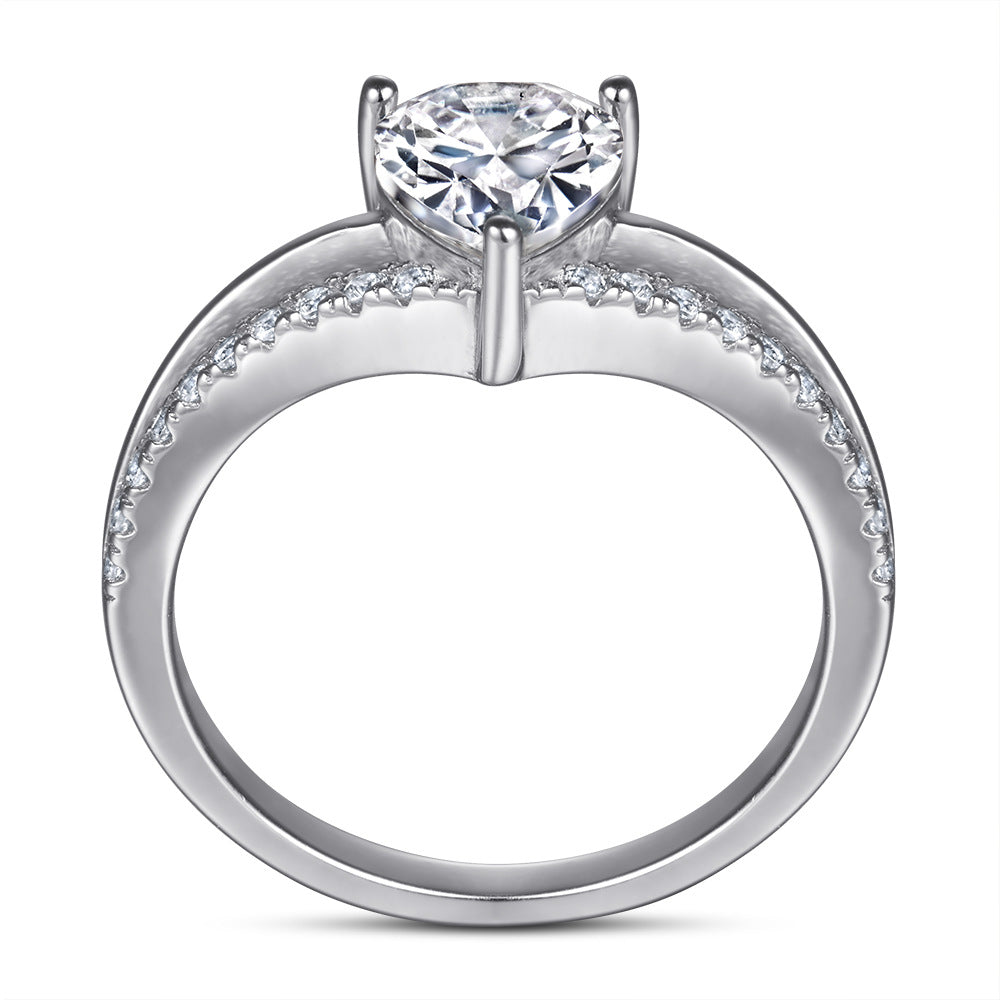 Wholesale  s925 sterling silver inlaid drop-shaped diamond ring