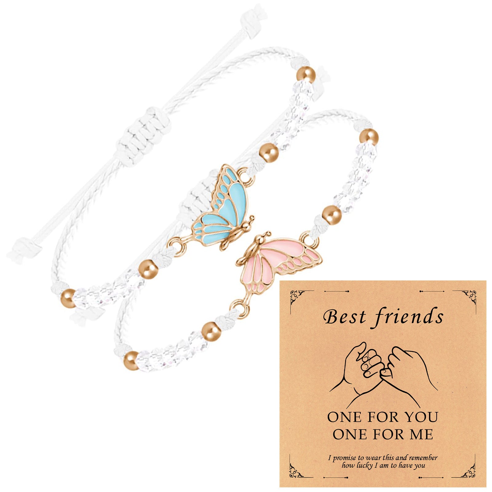 Wholesale Handmade Crystal Butterfly Friendship Bracelet Adjustable Wax Cord Gift for Couples