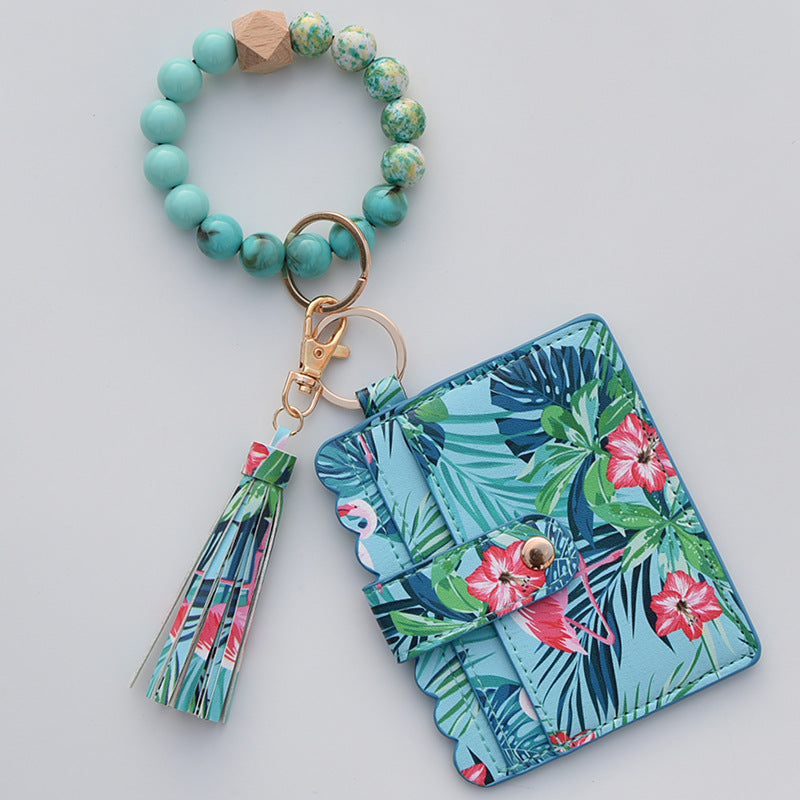 Wholesale Leopard Plaid Western Style Card Holder Silicone Beaded Wristlet Keychain ACC-KC-QiuXue011