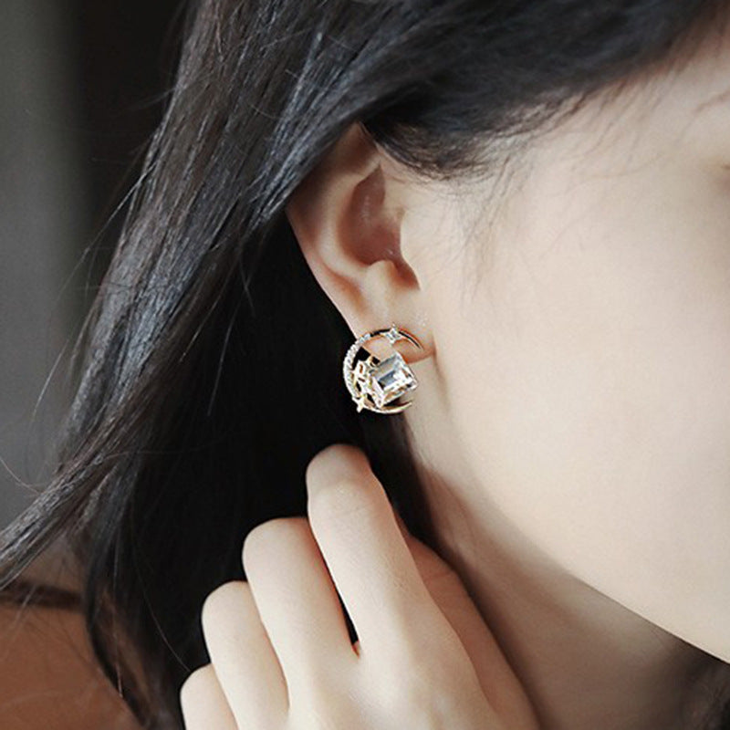 Wholesale s925 silver needle star moon diamond stud earrings