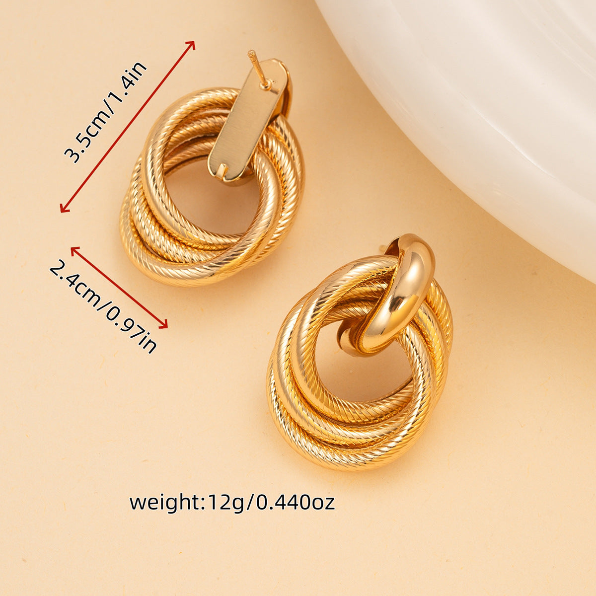 Wholesale multi-layered ring buckle gold geometric ring twisted texture earrings
