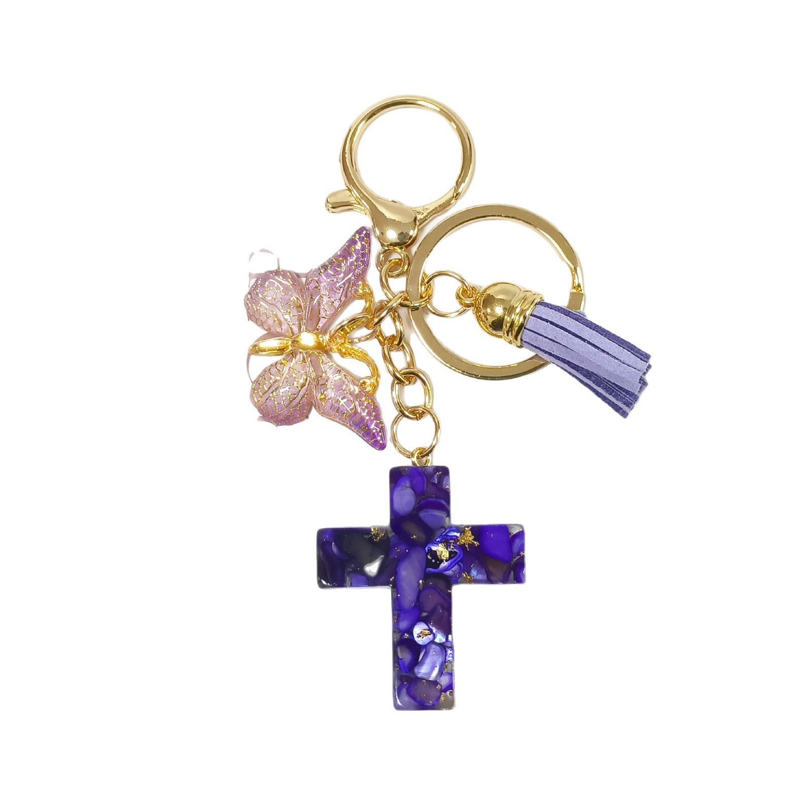 Wholesale Resin Cross Butterfly Tassel Stone Keychain