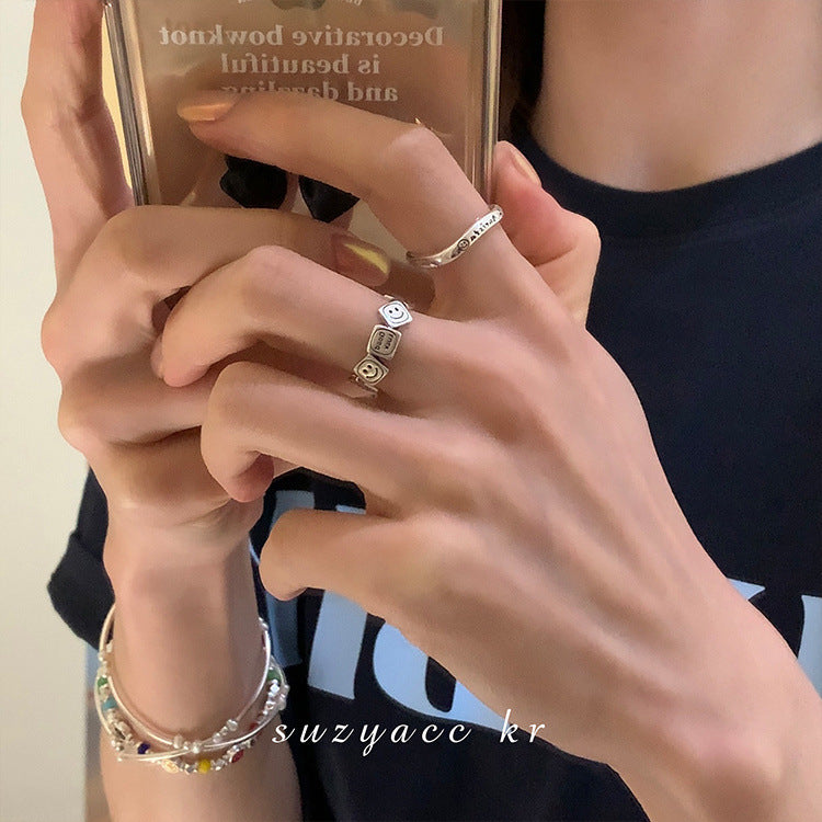 Wholesale S925 Sterling Silver Square Smiley Face Ring