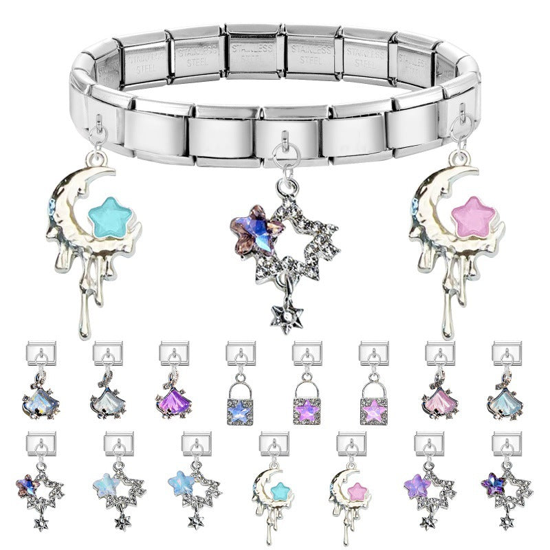 Wholesale Italian Charm Bracelet 9mm DIY Pink Purple   Creative Stainless Steel Composable Bracelet
