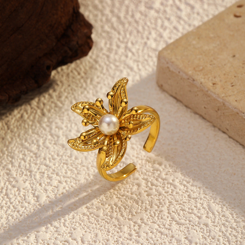 Wholesale  Sunflower  Stainless Steel  Retro Special-Shaped Twisted Sun Ring