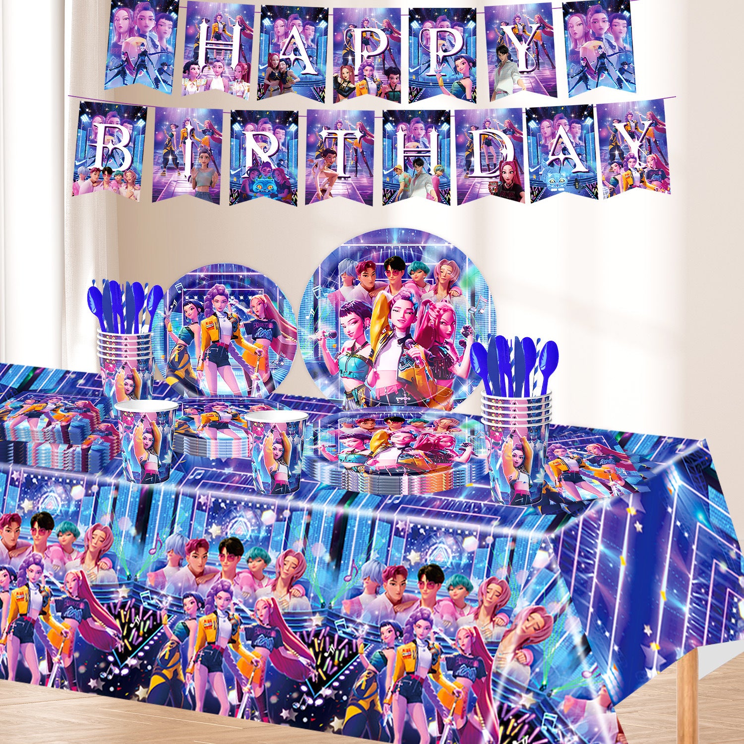 Wholesale Theme Birthday Party Tableware Supplies Pull Flag Banner kpop