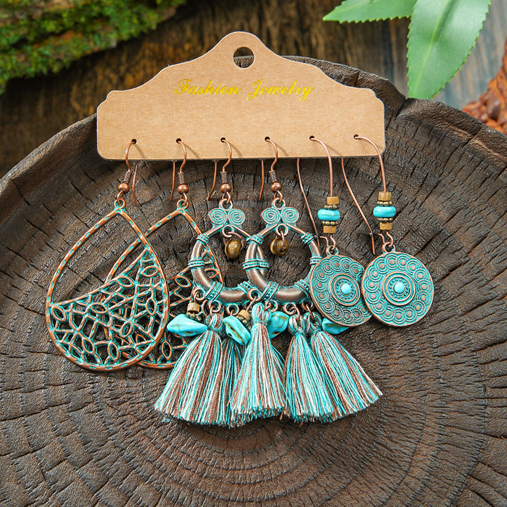 Wholesale Retro Irregular Tassel Earrings Set 3 Piece Alloy Fashion Jewelry for Boutique Resale