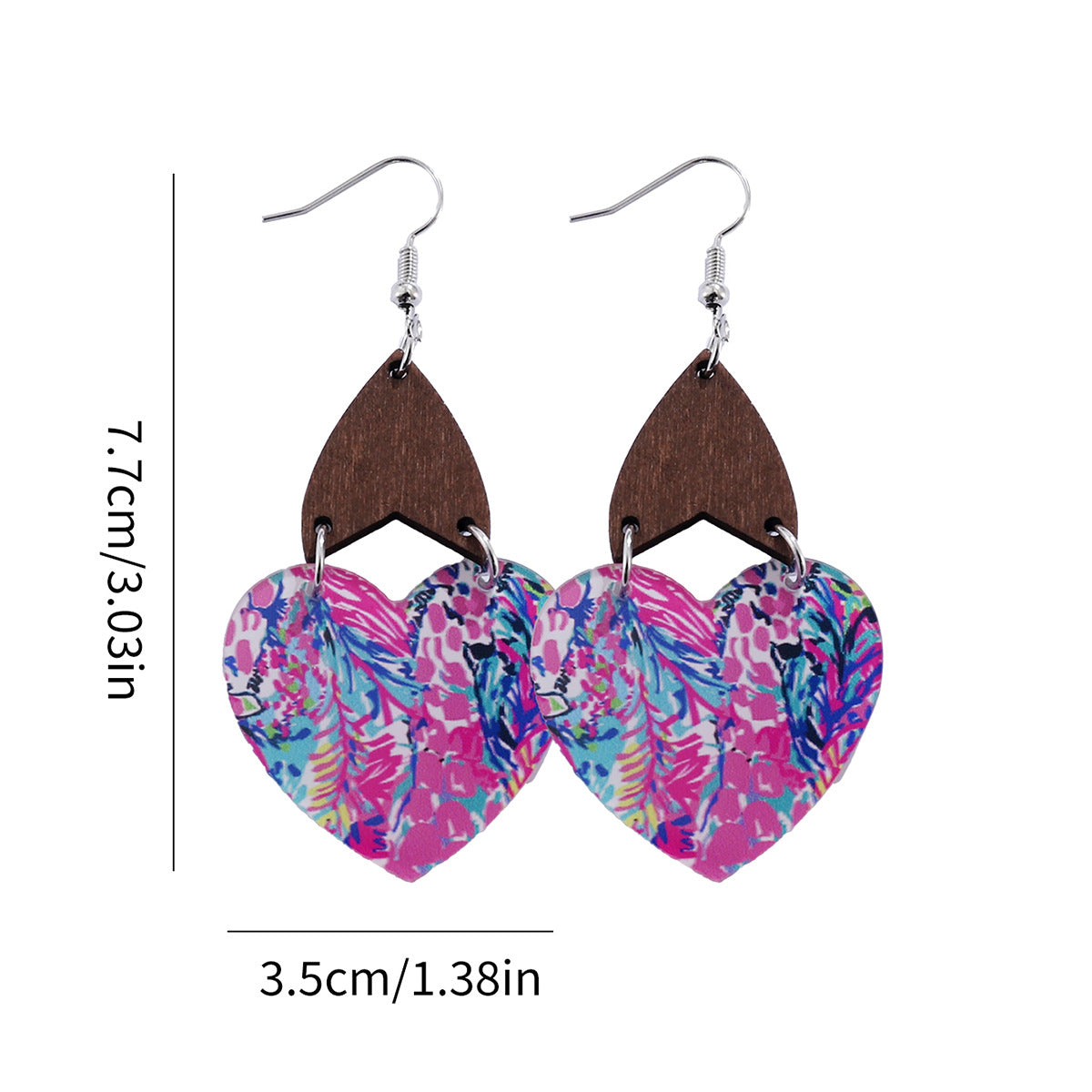 Wholesale Colorful Heart Flower Leaves Bohemian Wood Chip Splicing Acrylic Earrings