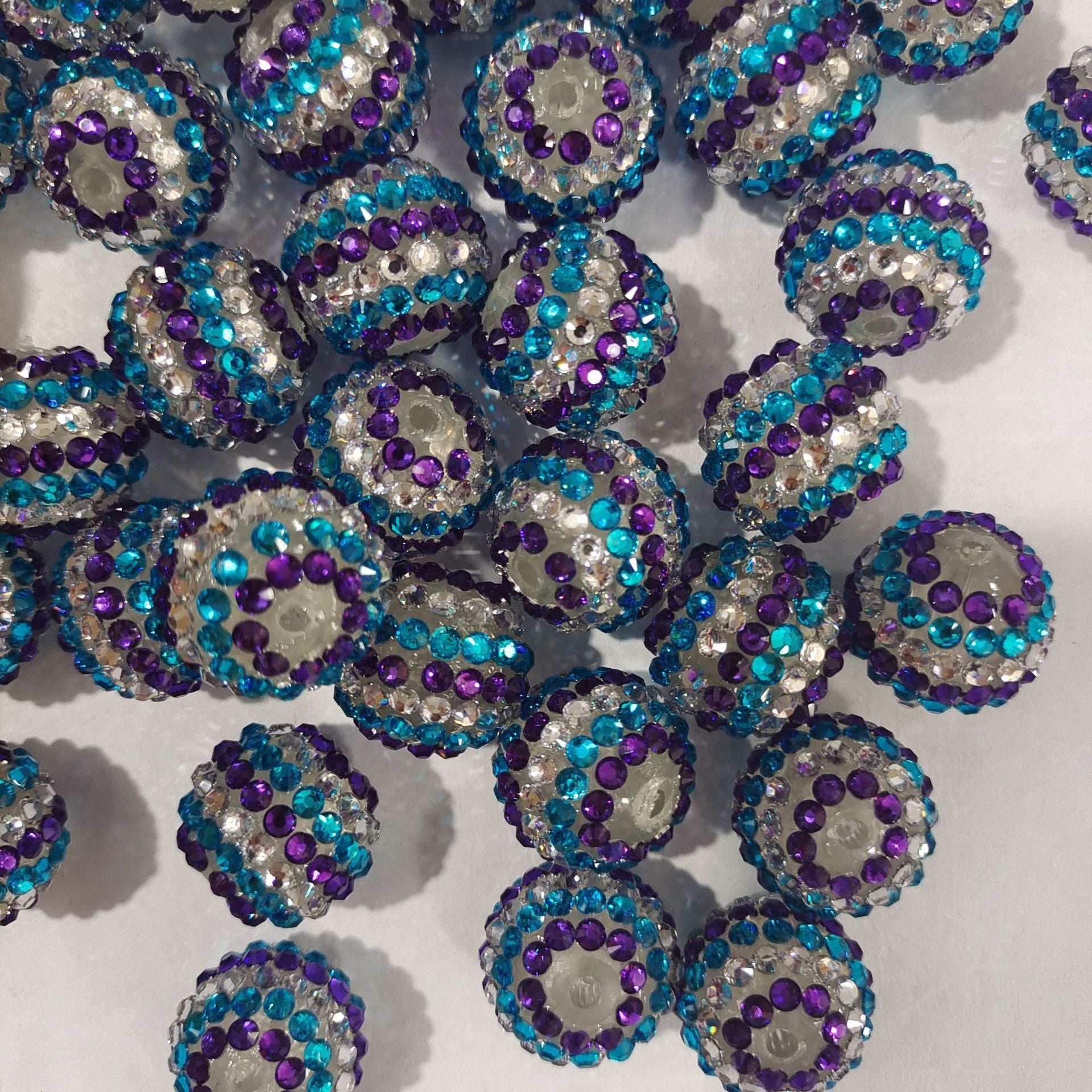 Wholesale 5pcs Mermaid Blue White Purple Stripes 16MM-22MM Resin Diamond Beads ACC-BDS-NiJia061