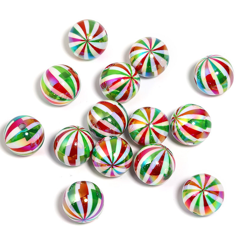 Wholesale 100pcs Christmas Acrylic Round Beads Candy Stripe Spiral Printing Diy Accessories ACC-BDS-BLG103