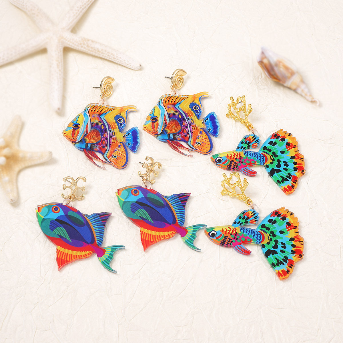 Wholesale Acrylic Blue Fish Drop Earrings Ocean Vacation Theme Boutique Resale Jewelry Accessory