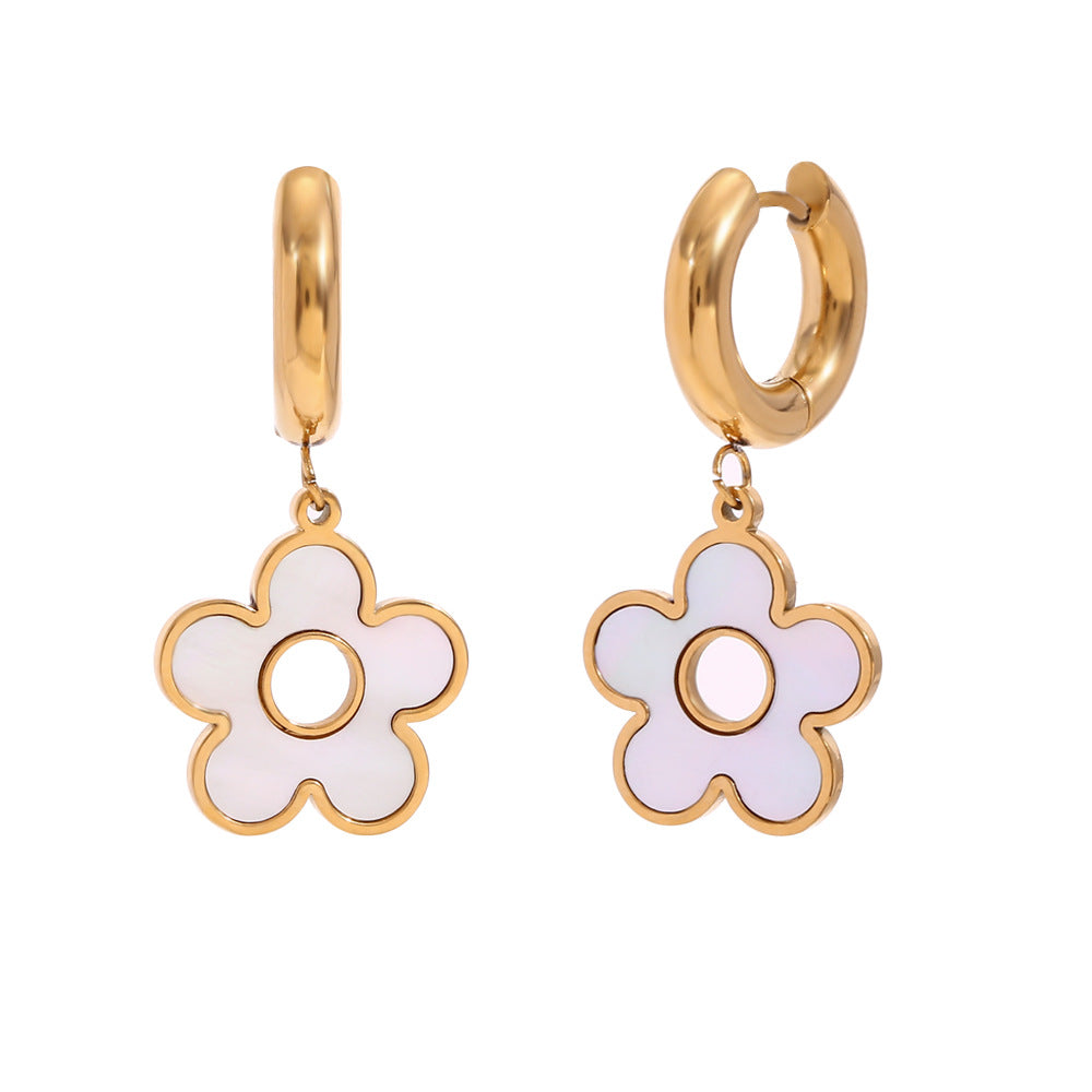 Wholesale 18K Gold Plated Stainless Steel Heart Flower Hollow Hoop Earrings,  Trendy Jewelry Accessory for Party or Everyday Wear