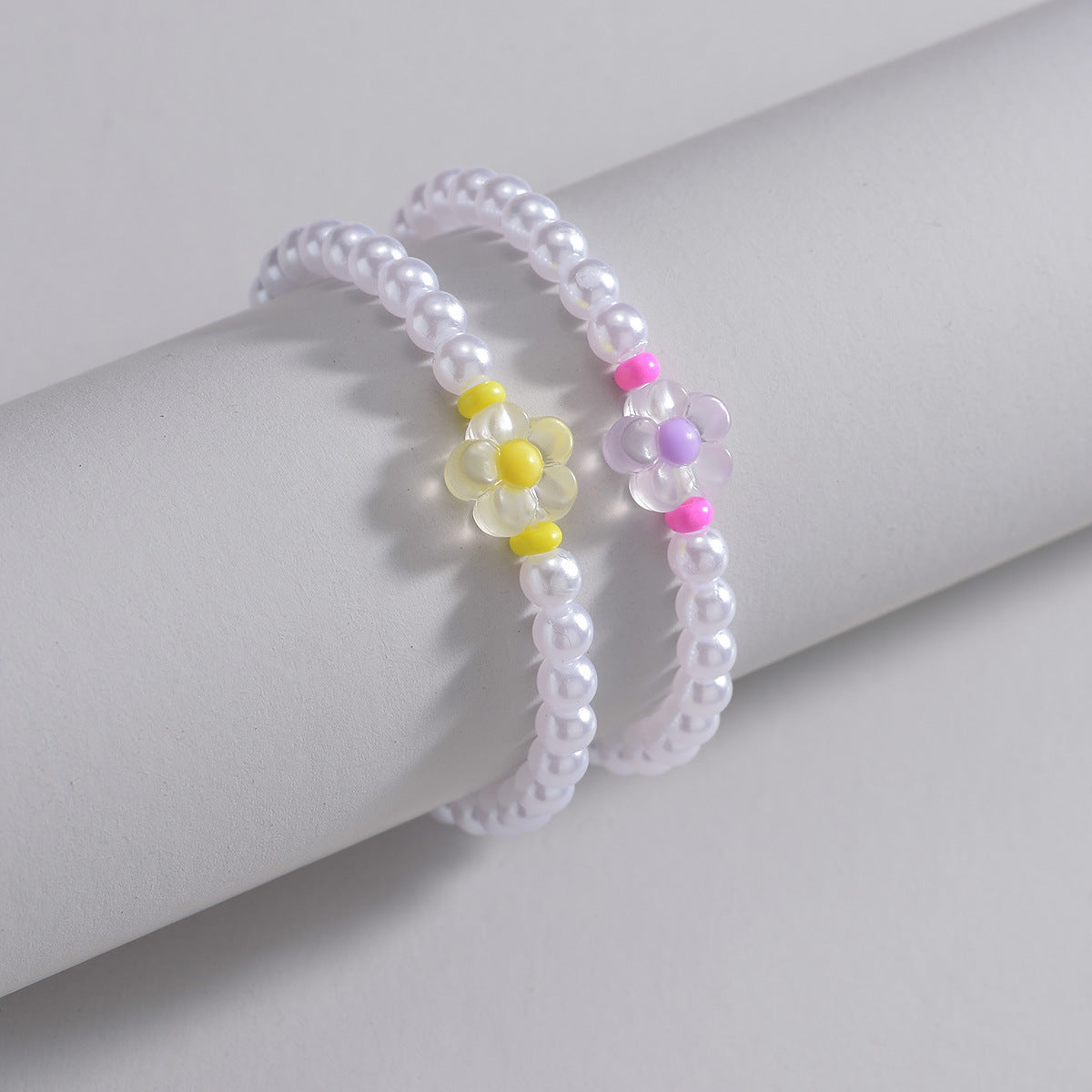 Wholesale resin flower  pearl beaded elastic ladies bracelet