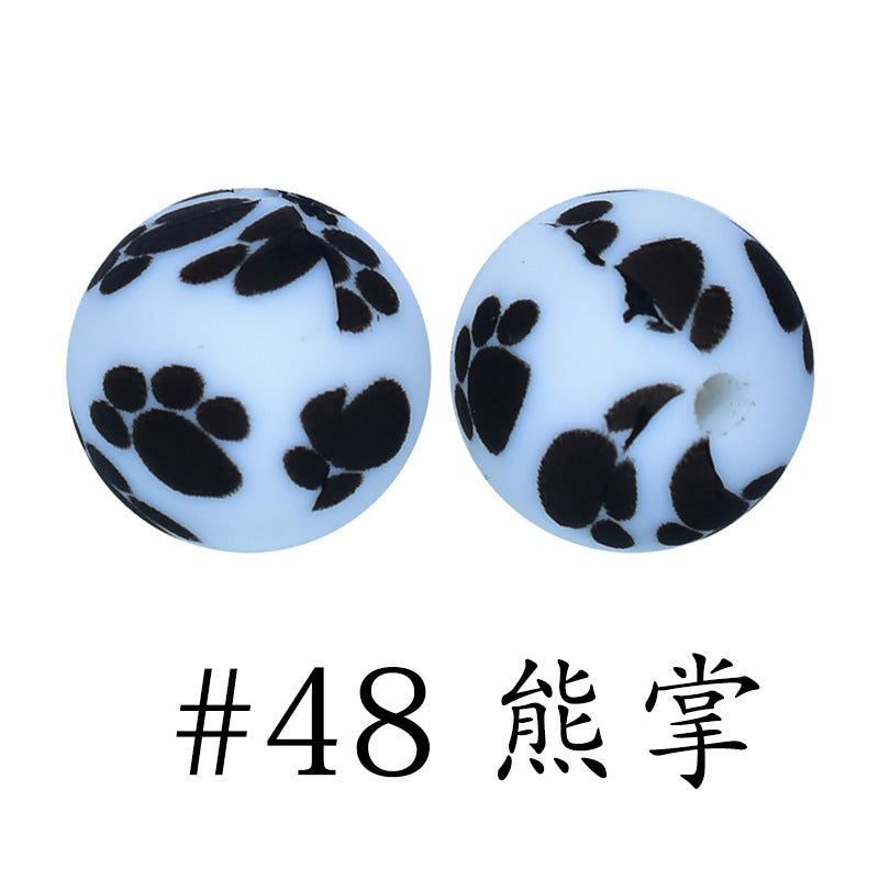 Wholesale 50pcs 15mm Western Style Leopard Skull Color Aztec Printed Silicone Balls Beads ACC-BDS-HeSheng009