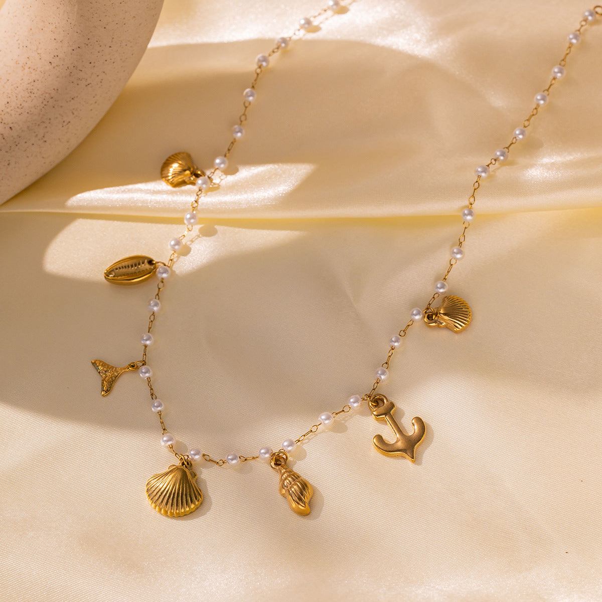 Wholesale  Titanium Steel  Ocean Series Conch Sea Star Dolphin Shell Waterproof Beach Necklace