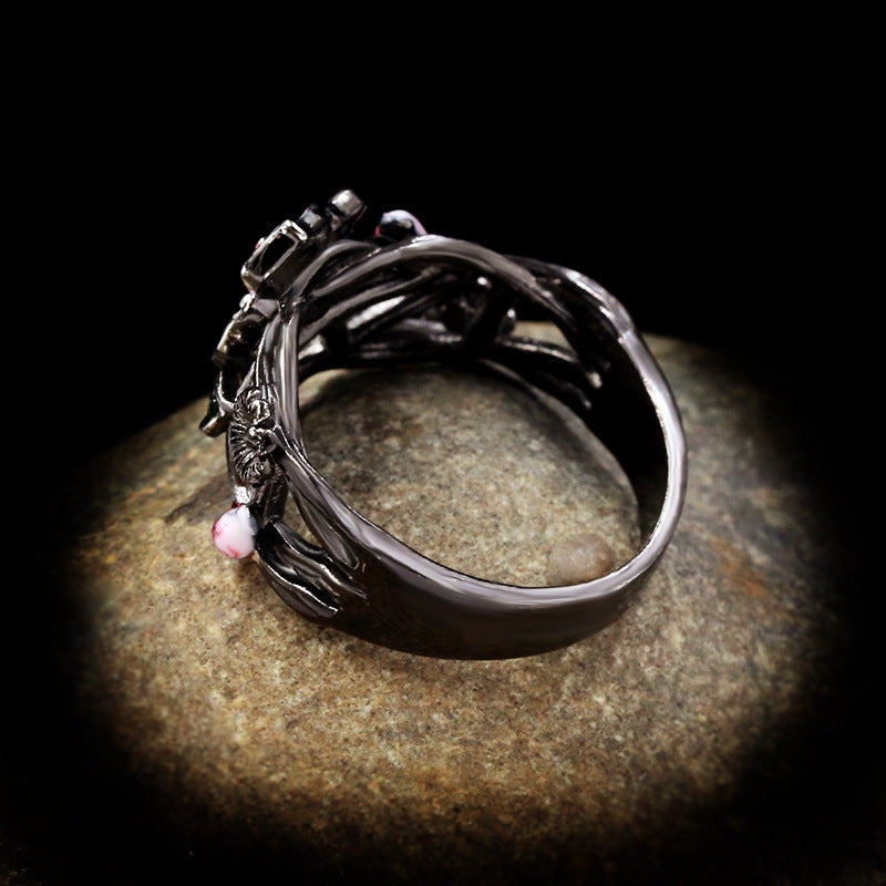 Wholesale Gothic style black gold plated two-tone flower ring