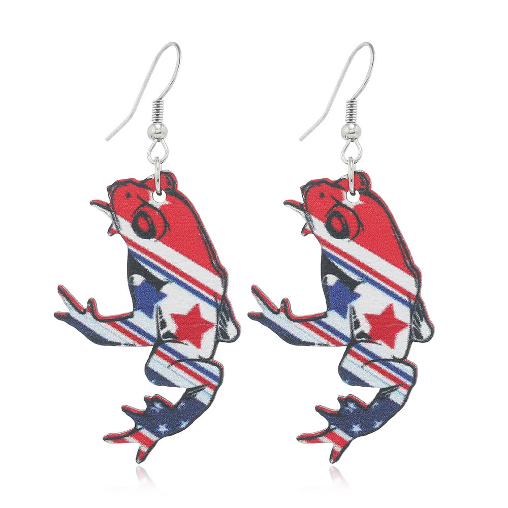 Wholesale Independence Day Unicorn Colorful Printed Wooden Earrings