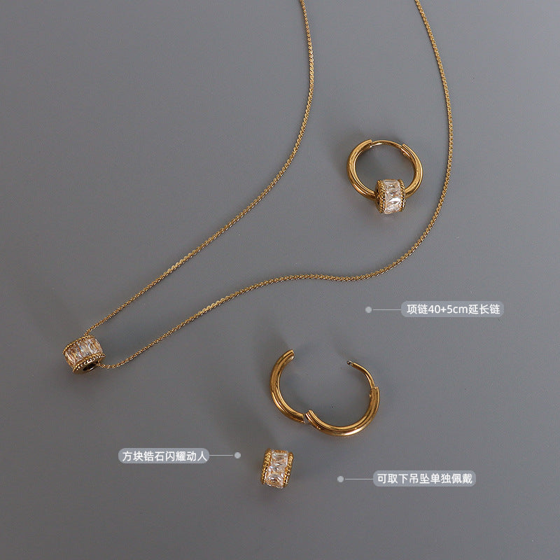 Wholesale Titanium Steel 18K Gold Plated Geometric Simple Earrings and Necklace Set Fashion Jewelry for Women
