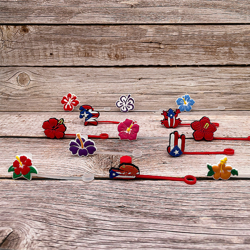 Wholesale 10PCS Puerto Rican 7-8mm Straw Tube Cap PVC Soft Rubber Dust Plugs Cute Straw Decorations ACC-SCR-KuaJ001