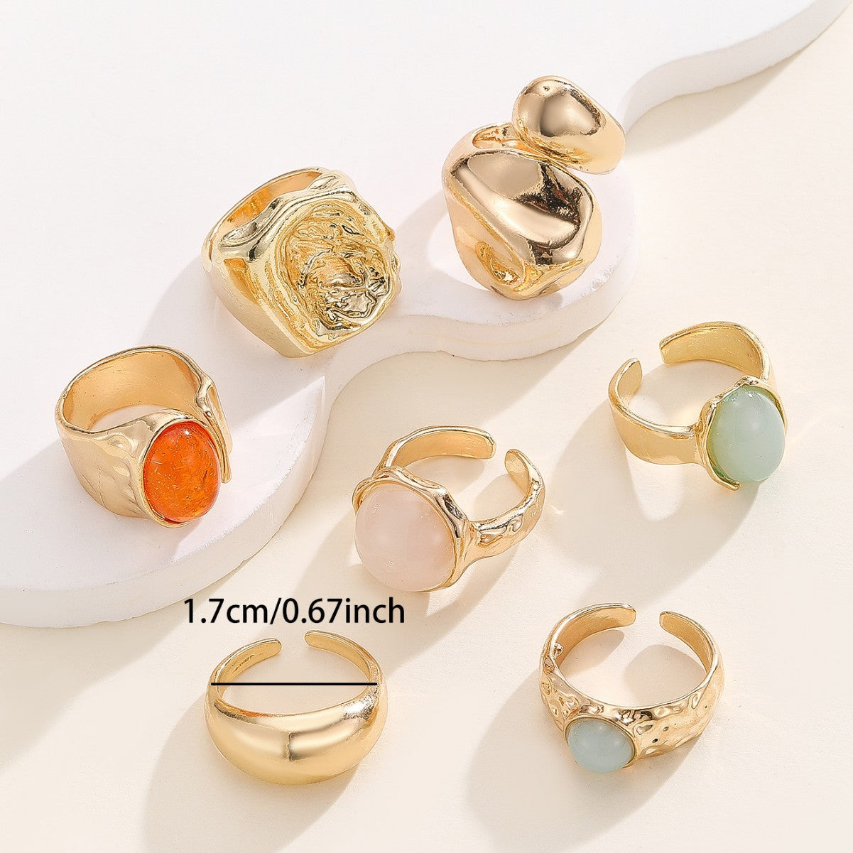 Wholesale Vintage Geometric Gold Finish Alloy Ring Set 7Pc Women S Chic Jewelry Accessory