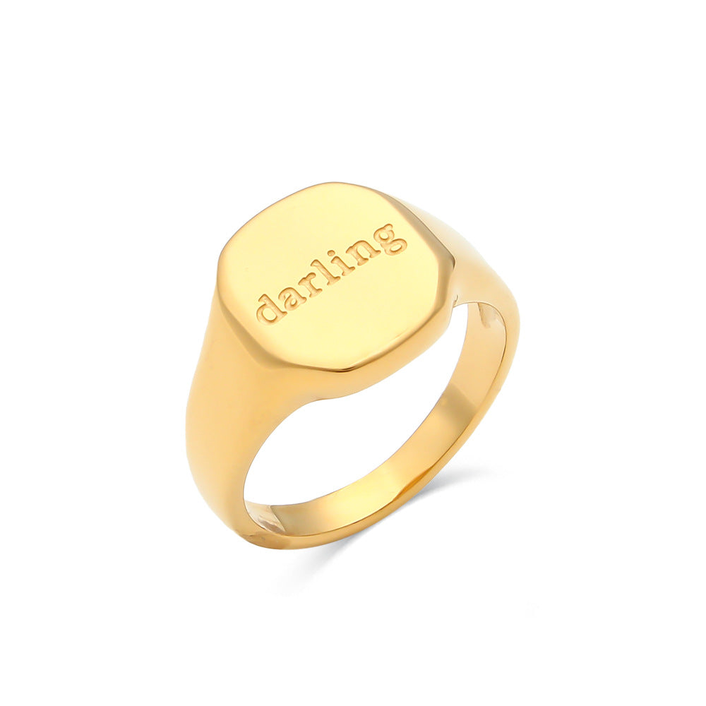 Wholesale English Alphabet Ring Titanium Steel Electroplated 18K Gold Ring ACC-RS-Mengj001