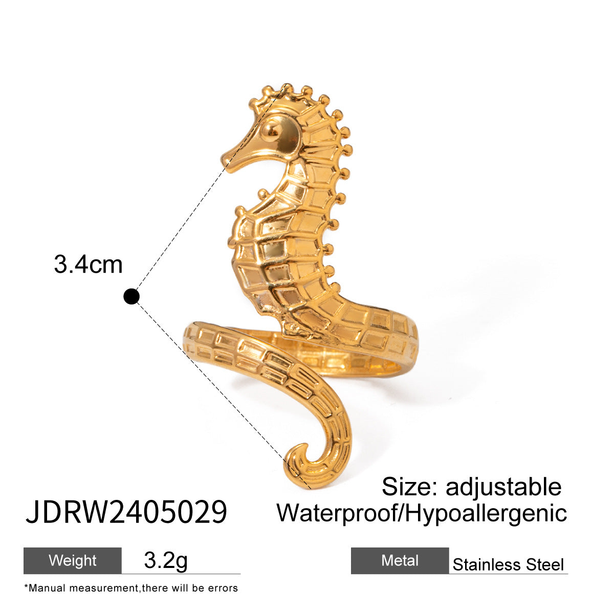 Wholesale 18k gold stainless steel seahorse opening ring