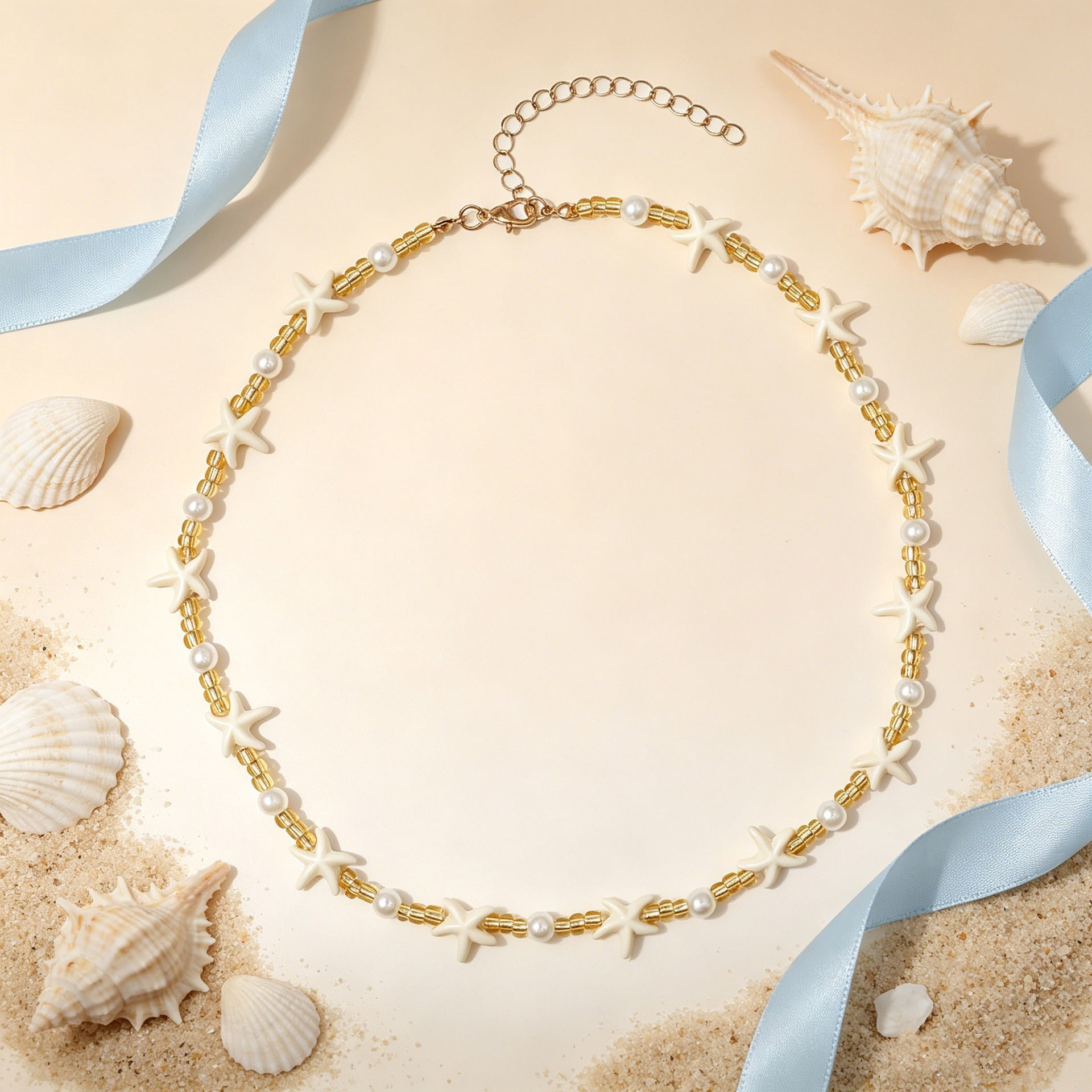 Wholesale Bohemian Starfish Beaded Necklace Beach Vacation Layering Jewelry Gift