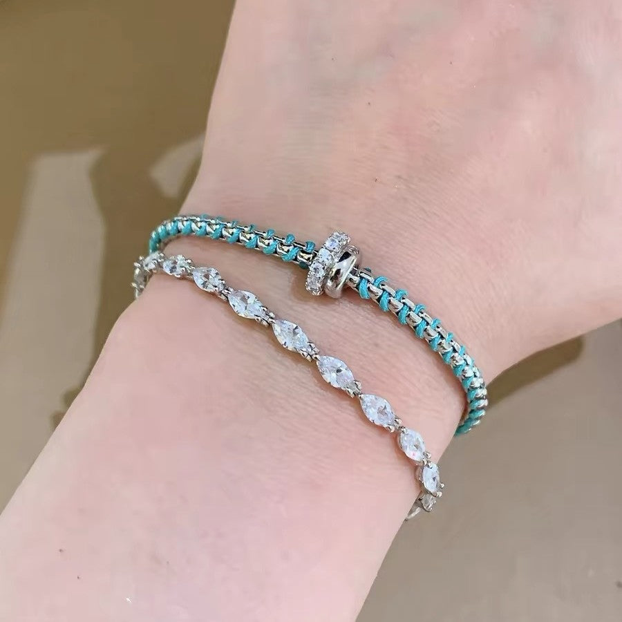 Wholesale Blue Rope Braided Grapevine Bracelet For Women Silver Tone Brass Fashion Jewelry Gift