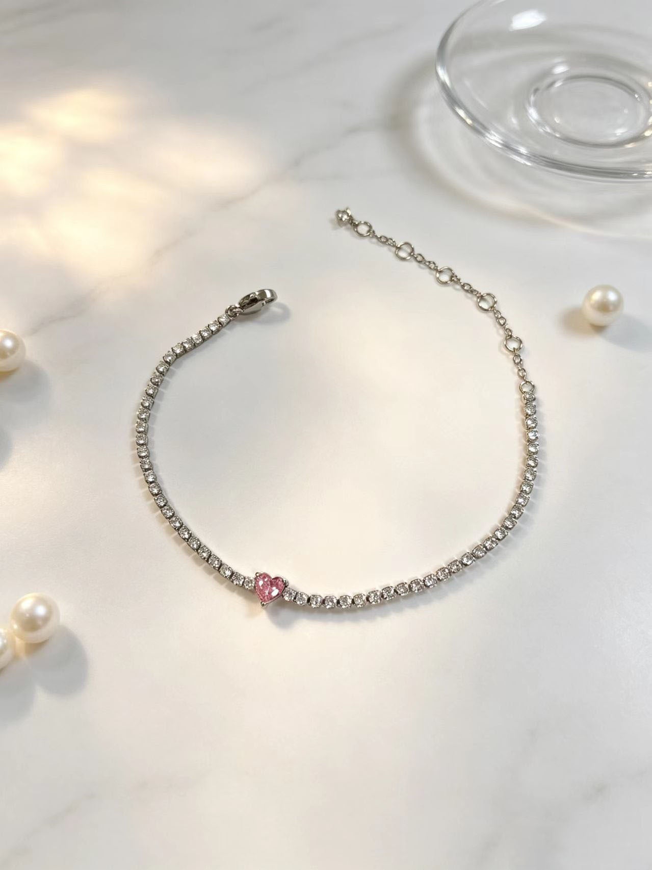 Wholesale Women S Pink Heart Titanium Steel Bracelet With Moissanite Everyday Fashion Accessory