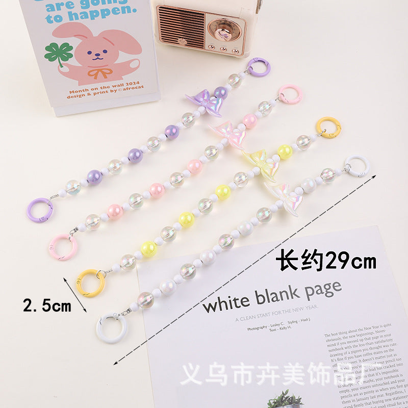 Wholesale Color-plated bow beaded mobile phone chain keychain