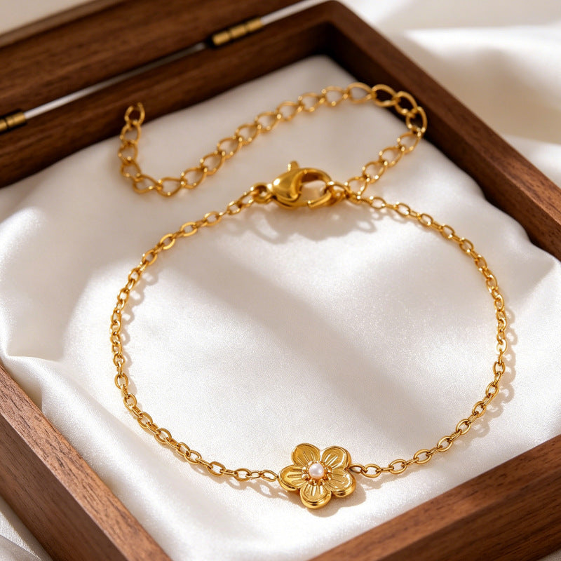 Wholesale Gold-Plated Copper Flower Bracelet &  Ring Set - Fashion Jewelry Accessory for Resale