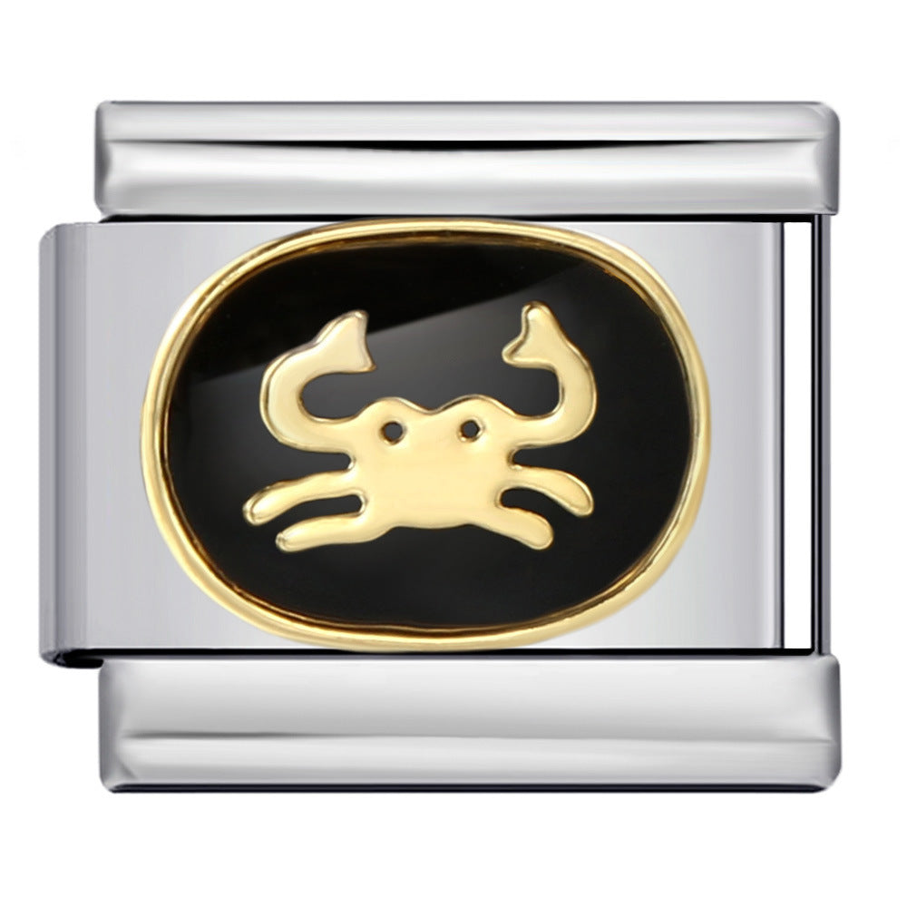 Wholesale Italian Charm Bracelet 9mm DIY Splicing Removable Black Zodiac Stainless Steel Composable Bracelet