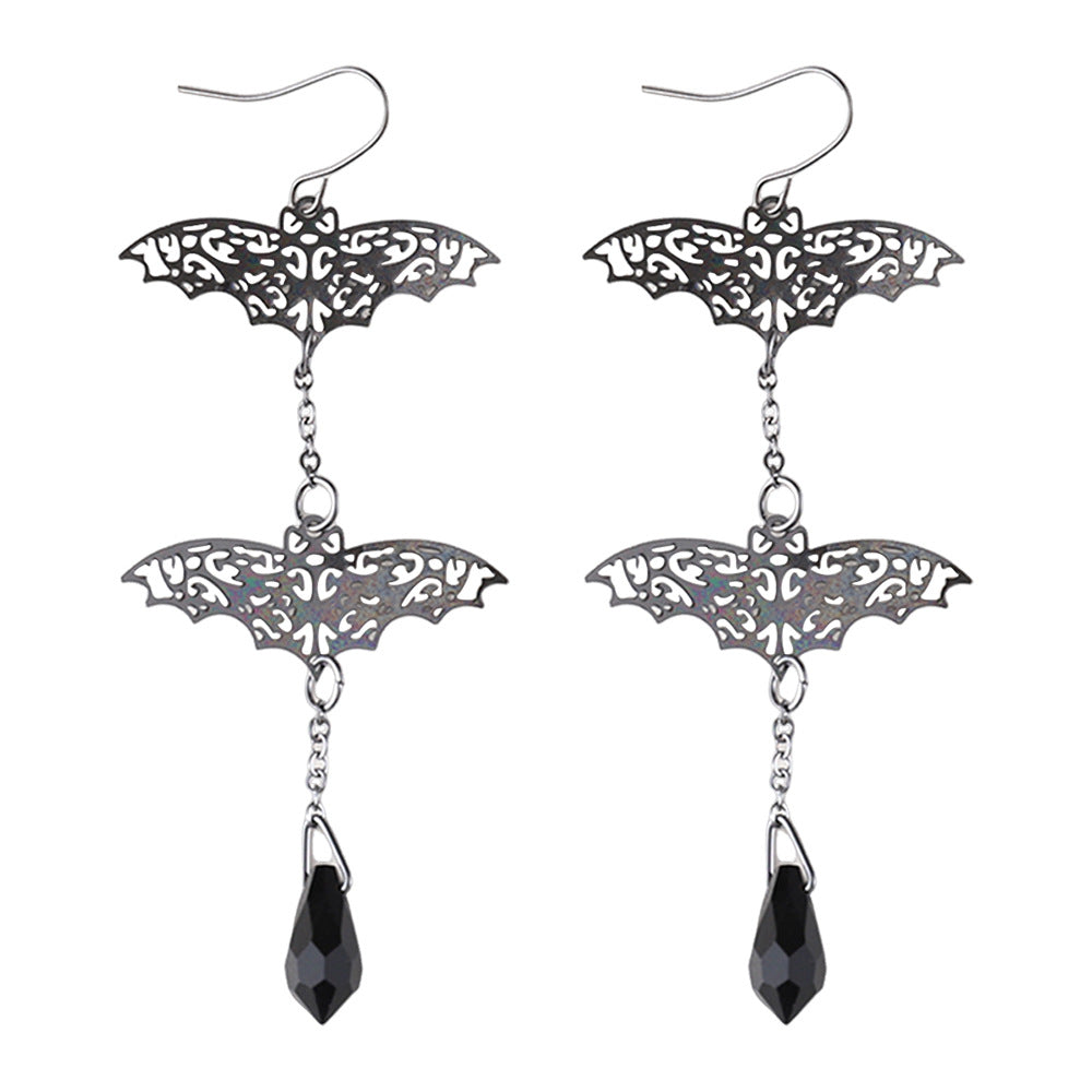 Wholesale Gothic Bat Pendant Tassel Earrings For  Black Zinc Alloy Jewelry Accessory For Boutique Resale