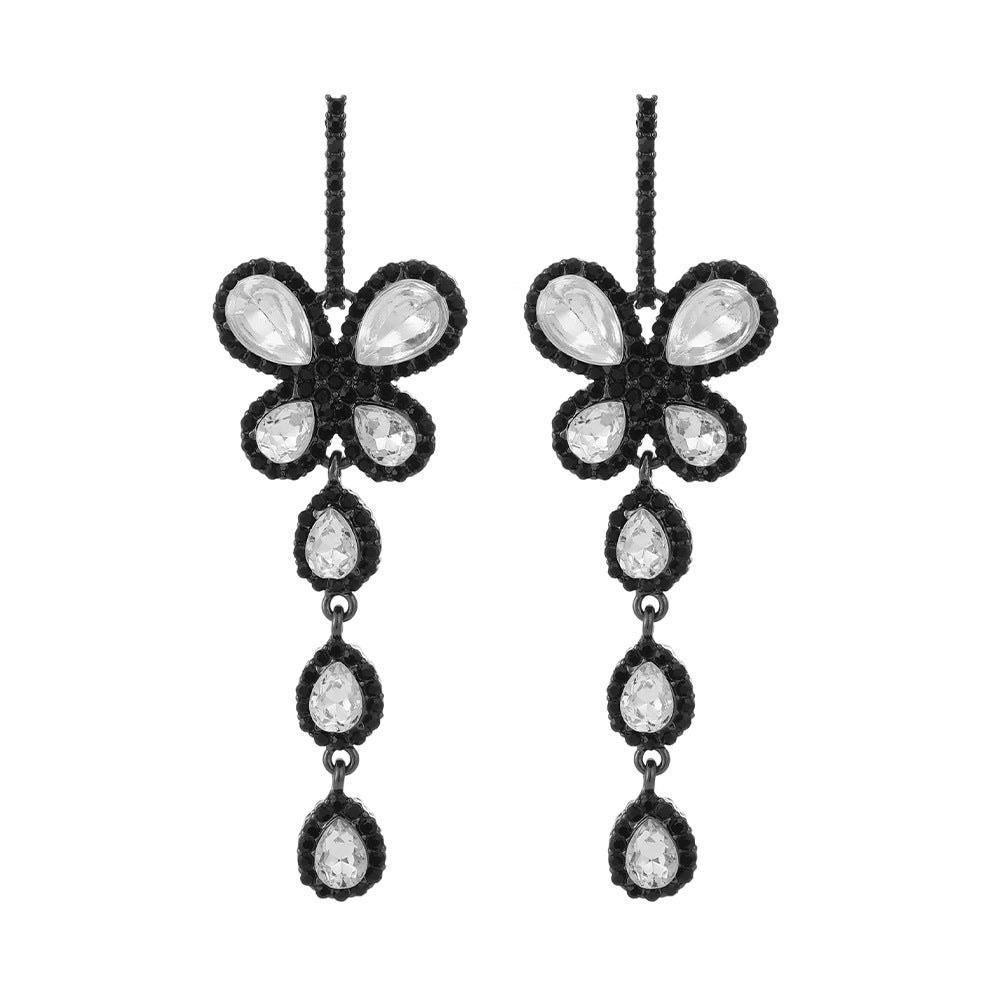 Wholesale Summer high-end exaggerated earrings long black butterfly pendant earrings