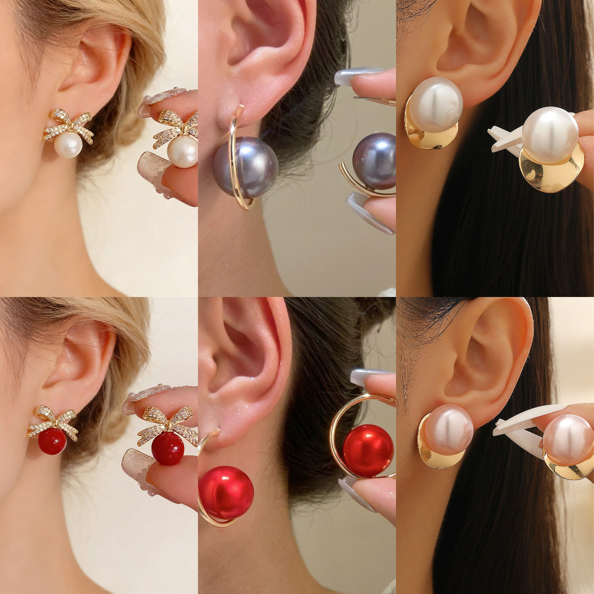 Wholesale Large Pearl C Shape Geometric Earrings For Women Gold Tone Alloy Party Jewelry Accessory