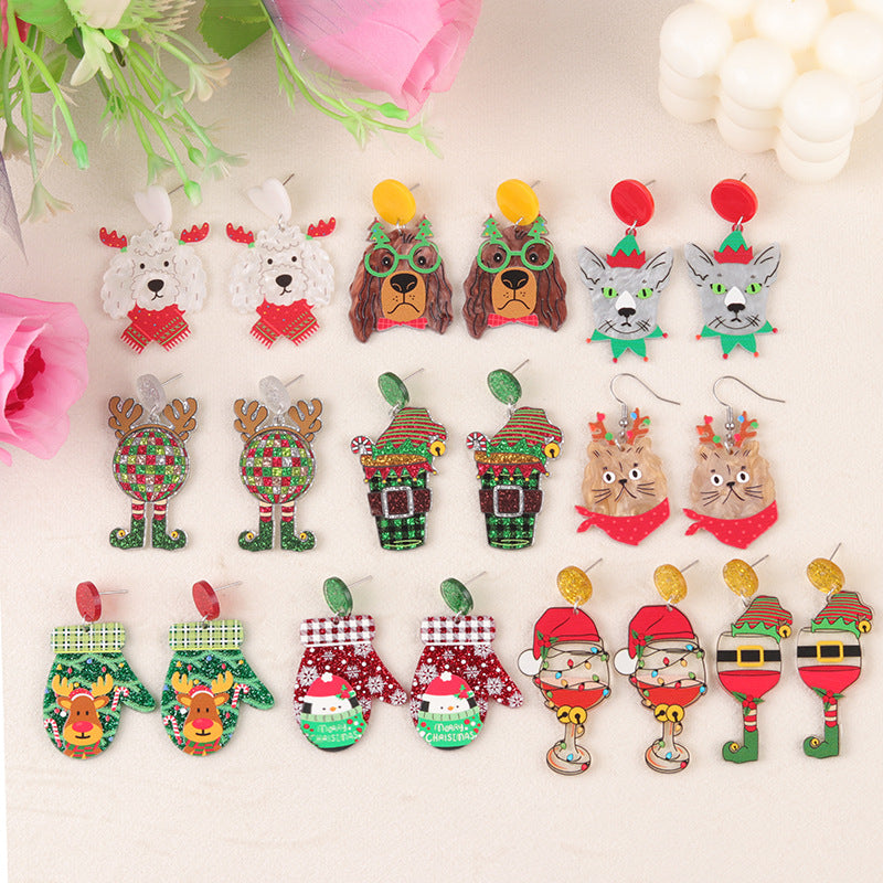 Wholesale Cartoon Creative Christmas Series Elk Gloves Acrylic Earrings