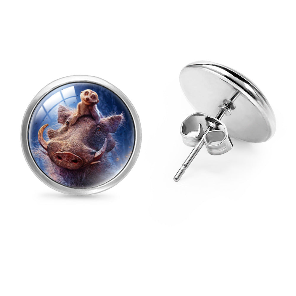 Wholesale Anime Lion Gem Round Stud Earrings