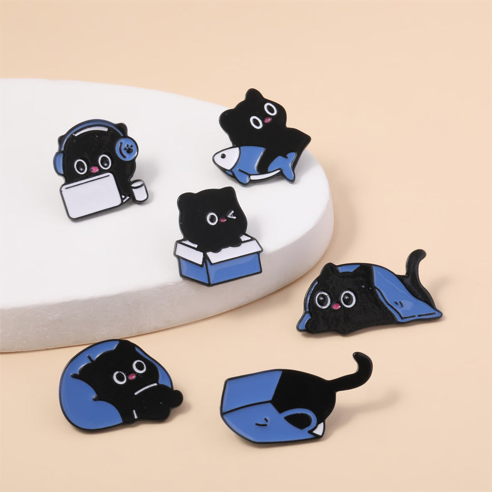 Wholesale  cartoon combination brooch  cute cat 6 suit drop oil brooch