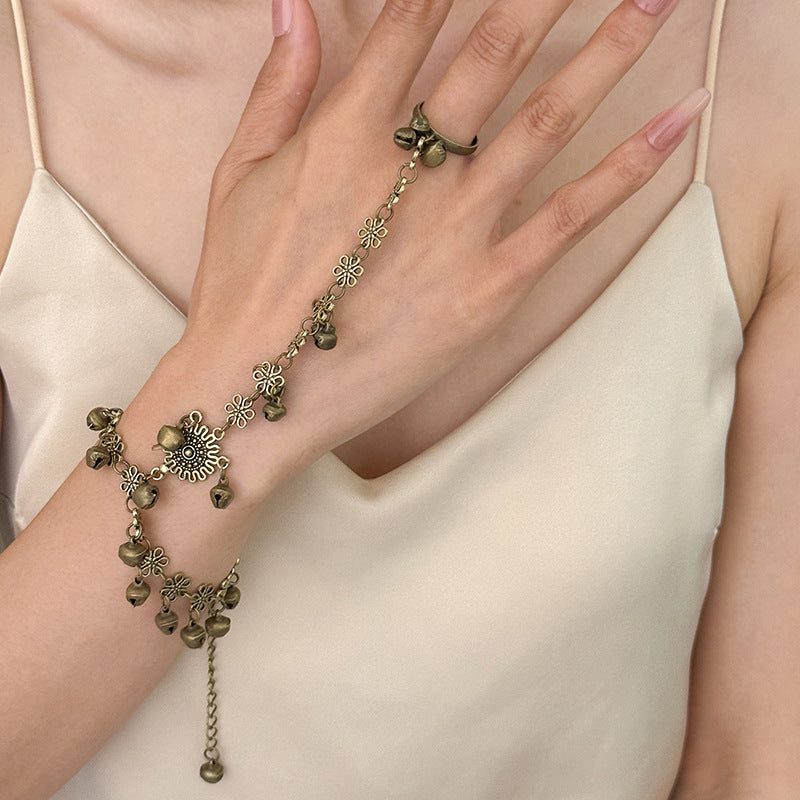 Wholesale Silver Tone Zi Xia Fairy Bell Bracelet Ring Set Classical Dance Ancient Style Chic Jewelry Accessory Gift