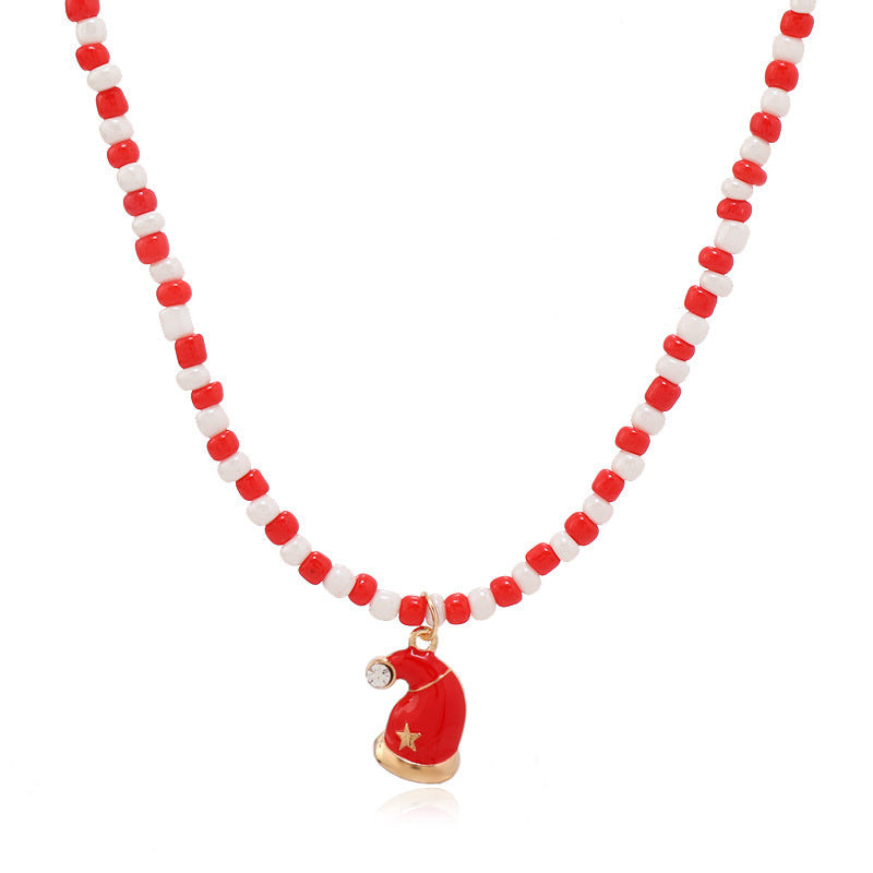 Wholesale Santa Claus Snowman Pendant Soft Ceramic Rice Bead Necklace ACC-NE-KaiQing003