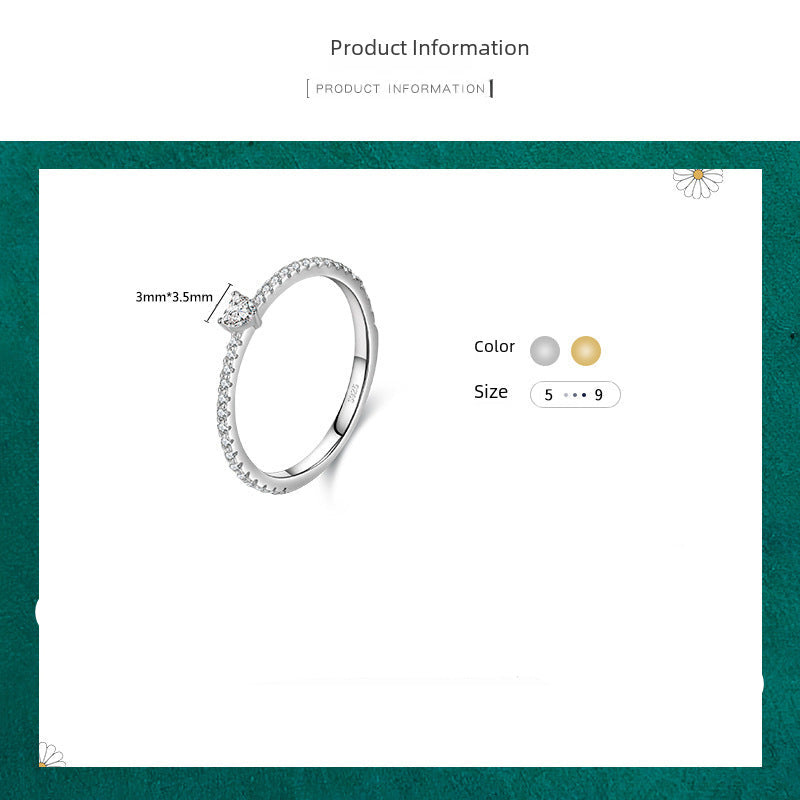 Wholesale s925 Sterling Silver Light Luxury Diamond Heart-shaped Love  Ring