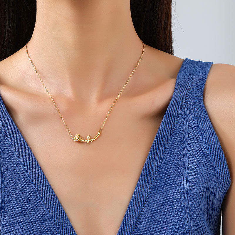 Wholesale  Titanium Steel 3D Three-dimensional Rose Necklace