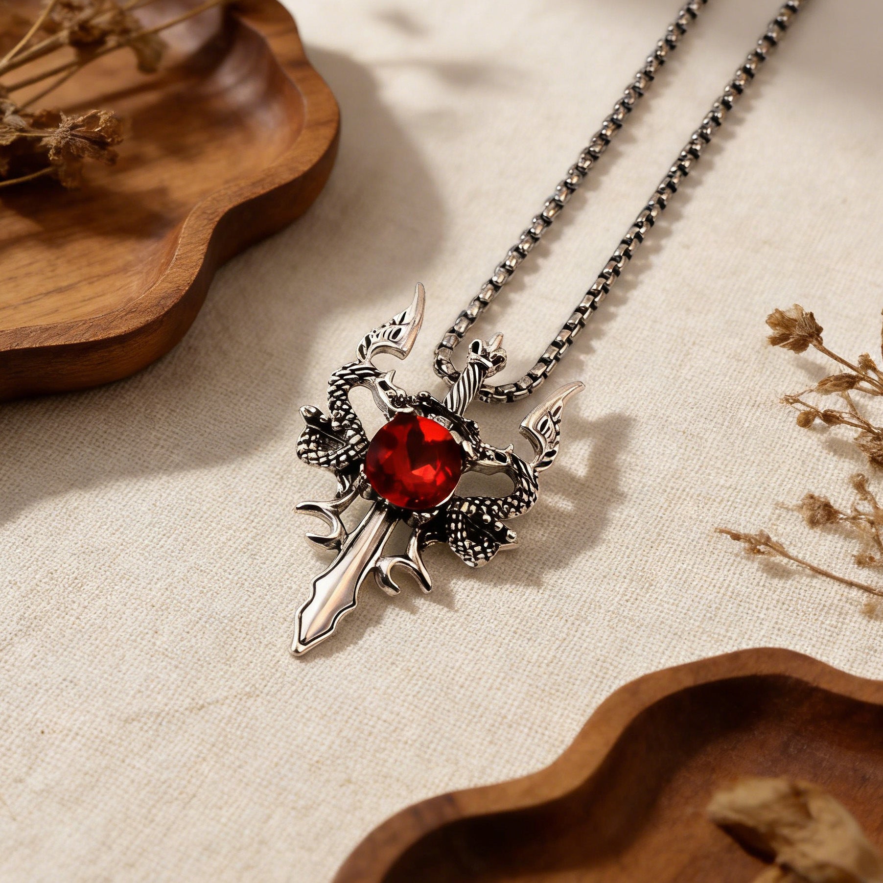 Wholesale Vintage Double Dragon Cross Pendant Necklace,  Trendy Zinc Alloy Jewelry Accessory for Layering