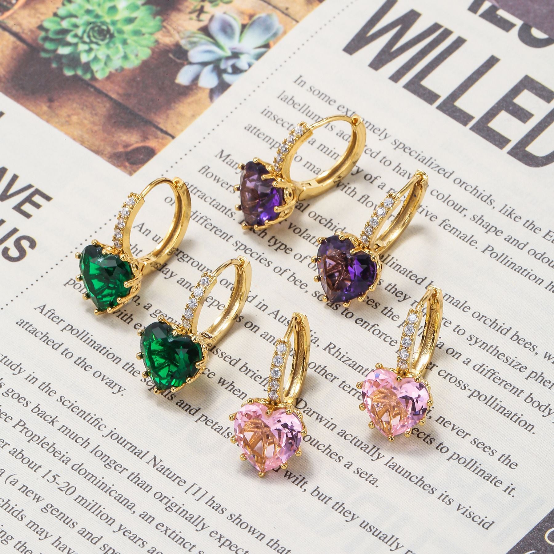 Wholesale Love Colored Zircon 18K Gold Plated Earrings