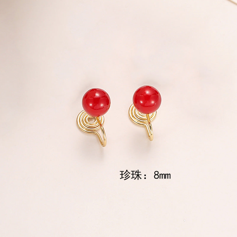Wholesale pearl retro round shiny ear hooks earrings