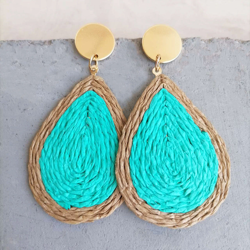 Wholesale 2 pairs/ pack woven rattan earrings drop-shaped earrings