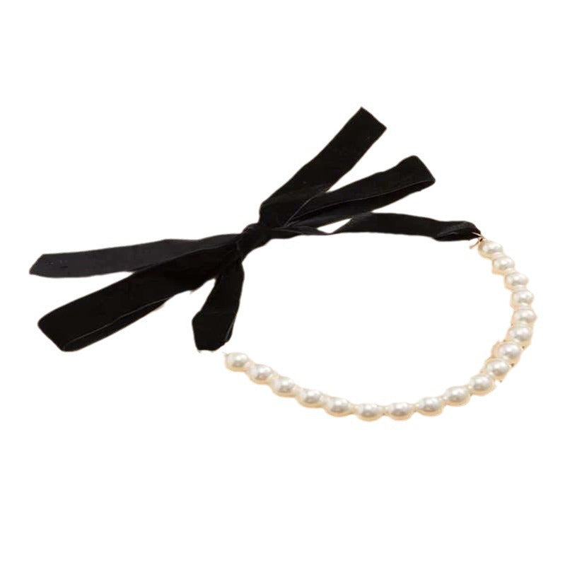 Wholesale  pearl black ribbon knot neck chain clavicle chain