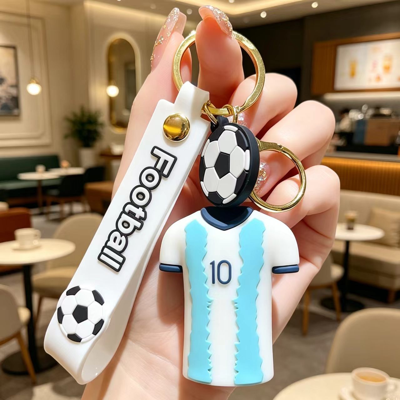 Wholesale # 10 Football Jersey Keychain - Pink PVC Decorative Car Key Accessory for Party Gifts or Resale