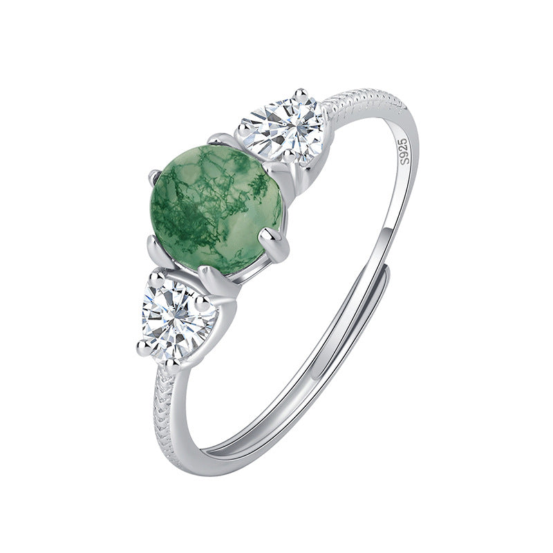 Wholesale S925 silver green moss six claw inlaid ring